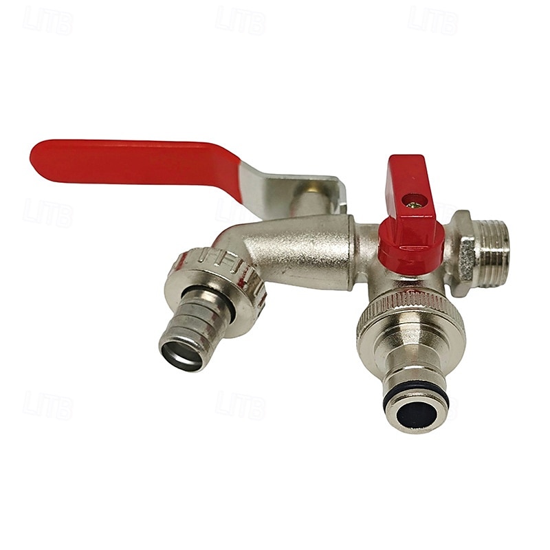 Double Garden Tap with Connector, G1/2 Inch Inlet and Two G3/4 Inch Outlet Outside Taps, Antifreeze, High Temperature Resistance, Double Tap Ball Valve Outside Faucet