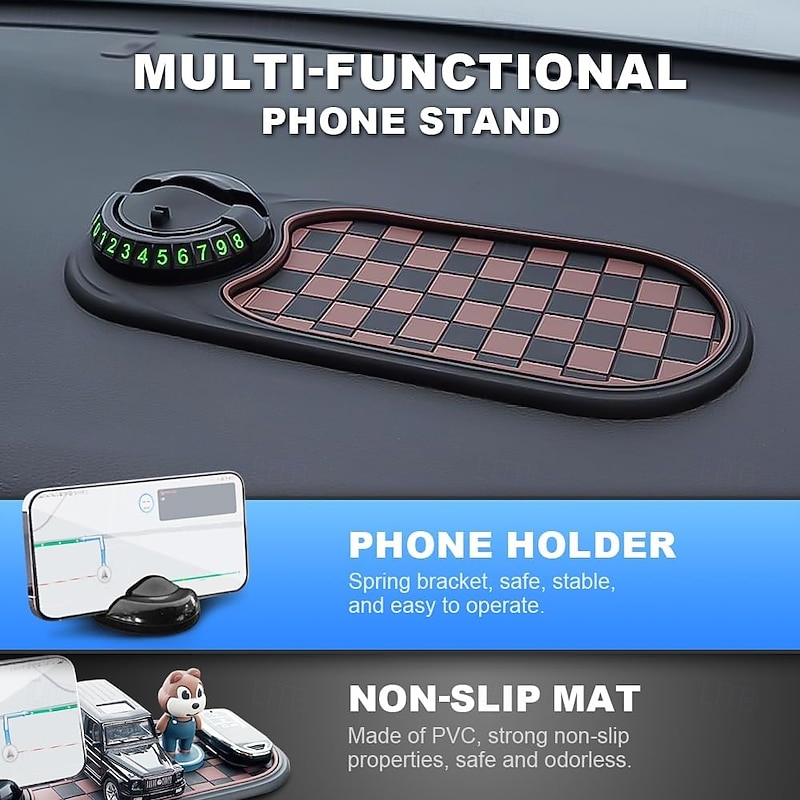 Multifunction Car Anti-Slip Mat, New Multifunctional Car Dashboard Mobile Phone Holder, Auto Universal Rotatable Anti Skid Car Dashboard Pad with Temporary Parking Number4