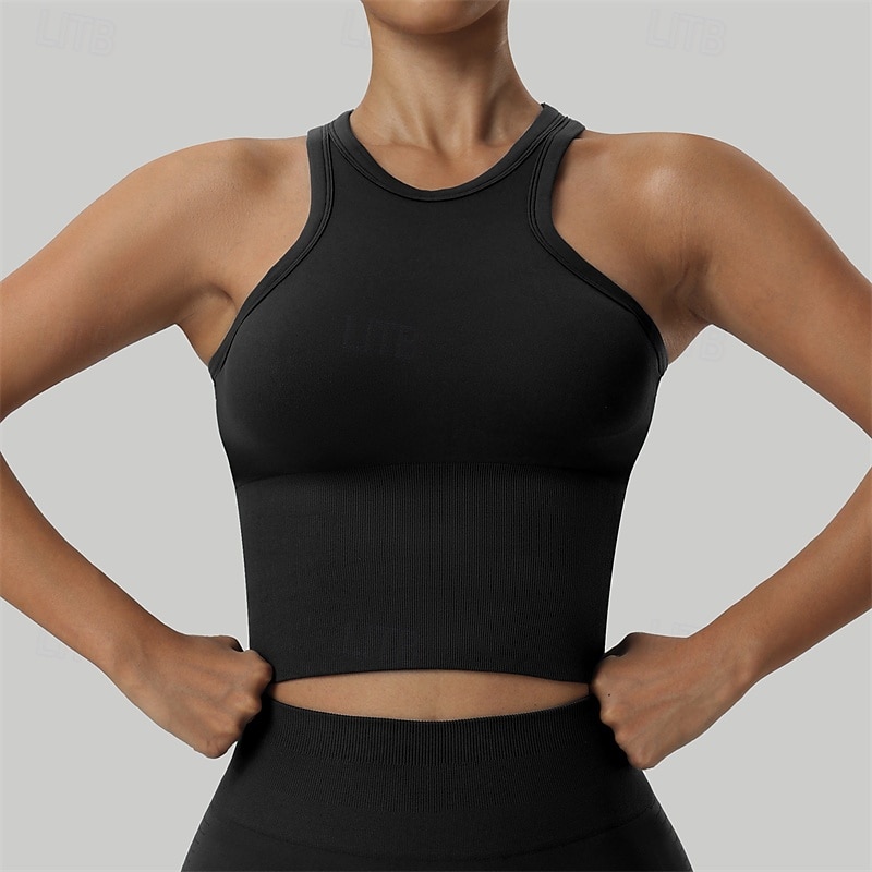 Women's Solid Colored Workout Tank Top Sport Shirt Sports Tank Top Seamless Shockproof Breathable Tennis Golf Pickleball Racerback Dark Grey Black Blue Tennis Clothing4