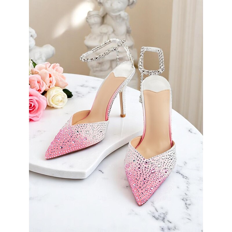 Women's Gradient Crystal Slingback Heels with Stiletto - Vibrant and Sparkling Heels for High-End Cocktail Parties4