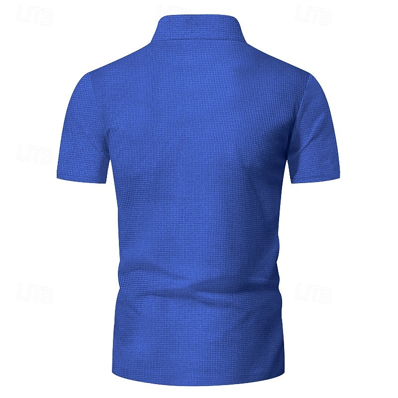 Men's Waffle Polo Shirts Quarter Zip Polo Daily Holiday Lapel Short Sleeve Fashion Basic Plain Summer Regular Fit Black White Blue Khaki Light Grey Waffle Polo Shirts2