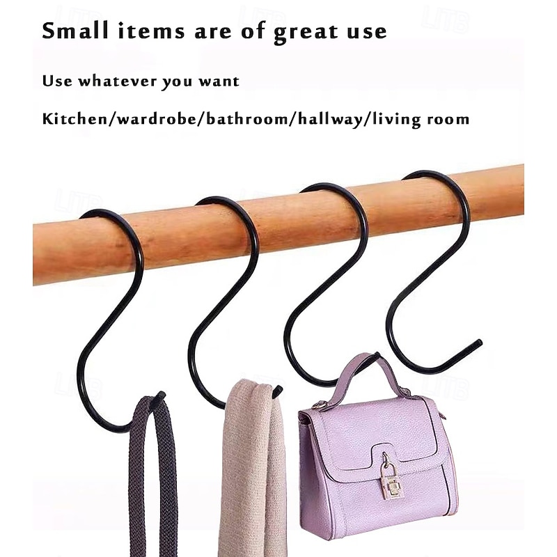 10PCS Stainless Steel S-Shaped Hooks, Multifunctional Kitchen and Bathroom Hooks, Portable Crossbar Hangers for Clothing, Bags, Wardrobe Storage4