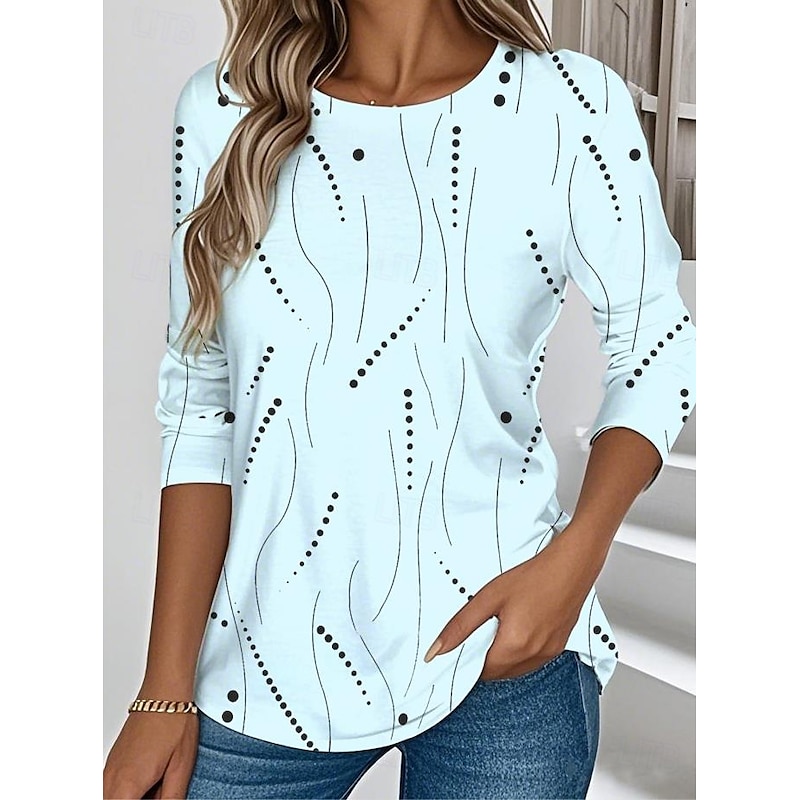 Women's T shirt Long Sleeve Crew Neck Long Sleeve Tunic Graphic Geometric Elegant Vintage Stylish Regular Tops Daily Print Yellow Pink Blue Prefall4