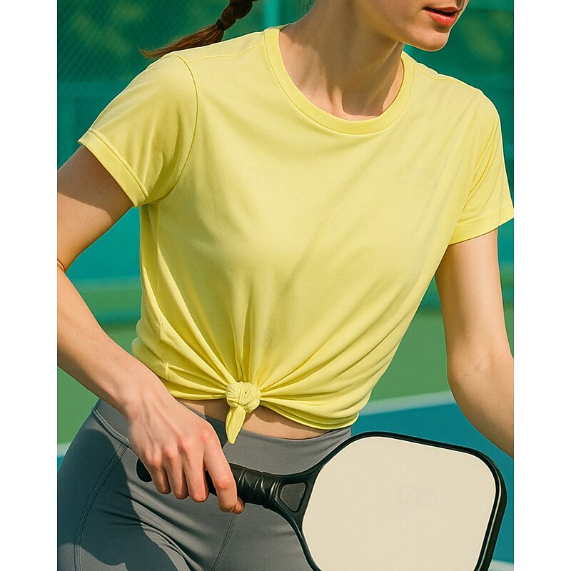 Women's Solid Colored Tennis Tee Short Sleeve Split Quick Dry Breathable Tennis Pickleball Yoga Round Neck Top Yellow Pink Blue Tennis Clothing3
