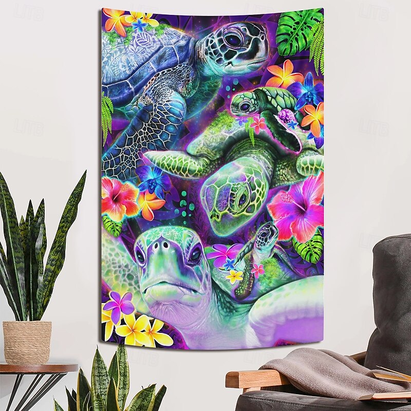 Sheena Pike Blacklight Tapestry Glow in the Dark Glow Party UV Reactive Trippy Misty Hanging Tapestry Wall Art Mural for Living Room Bedroom Day Dream Sea Turtles4