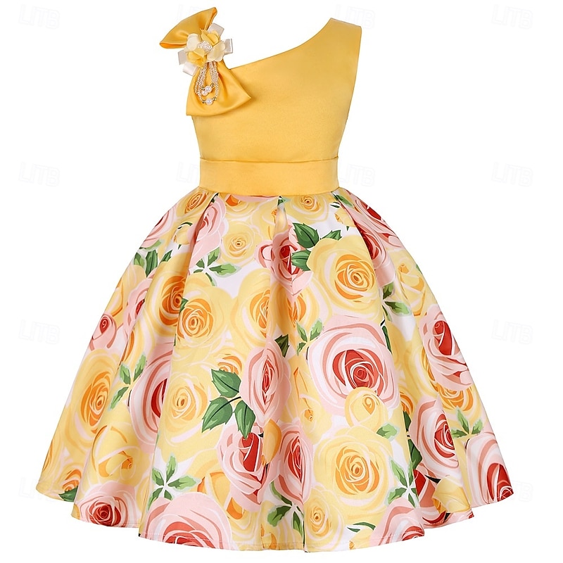 Kids Girls' Party Dress Graphic Sleeveless Performance Special Occasion Princess Polyester Party Dress Summer Spring kids Multicolor Yellow Light Green4