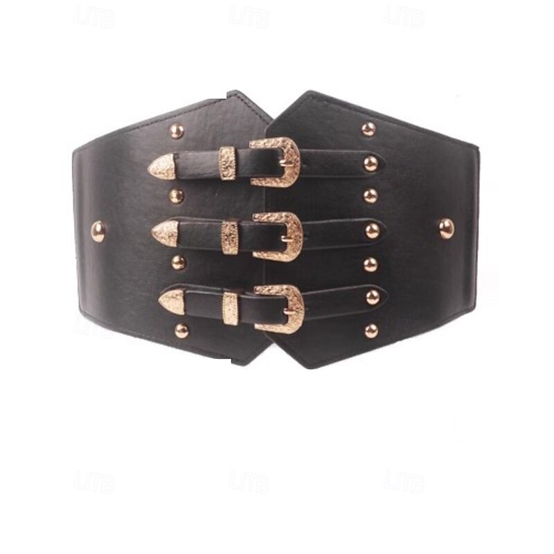 Women's Belt PU Black Wide Belt Street Weekend Color Block