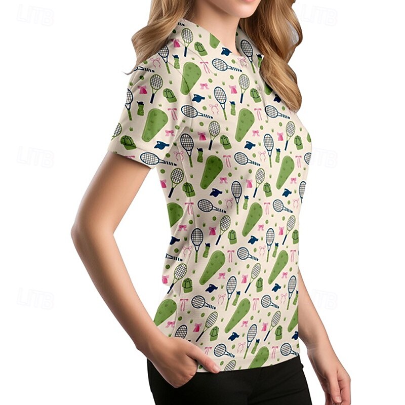 Women's Graphic Tennis Shirt Short Sleeves Print UPF50+ Quick Dry Tennis Golf Badminton Polo Collar Tee Tshirt Top White Pink Sky Blue Tennis Clothing3