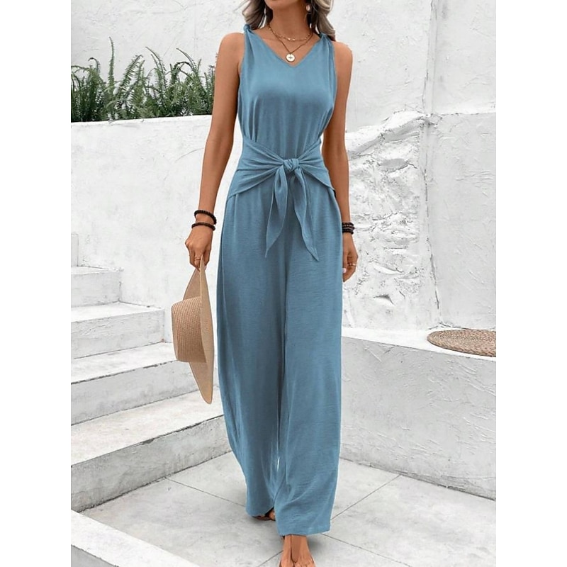 Women's Jumpsuit Active Floral Sleeveless Wide Leg V Neck Vacation Street Regular Fit Black Pink Blue Summer