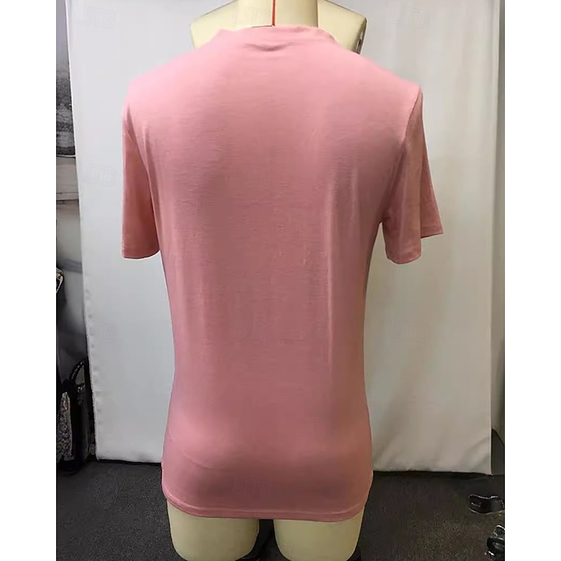 Men's T Shirt Henley Shirt Tee Short Sleeve Shirt Short Sleeve V Neck Summer Plain Fashion Designer Basic Buttons Vacation Street Going out Pink Top Tee for Men2