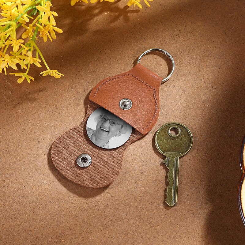 Personalized Memorial Photo Leather Keychain Custom Sympathy Gifts for Dad Mom Lover Friend, Father's Day Mother's Day Xmas Anniversary