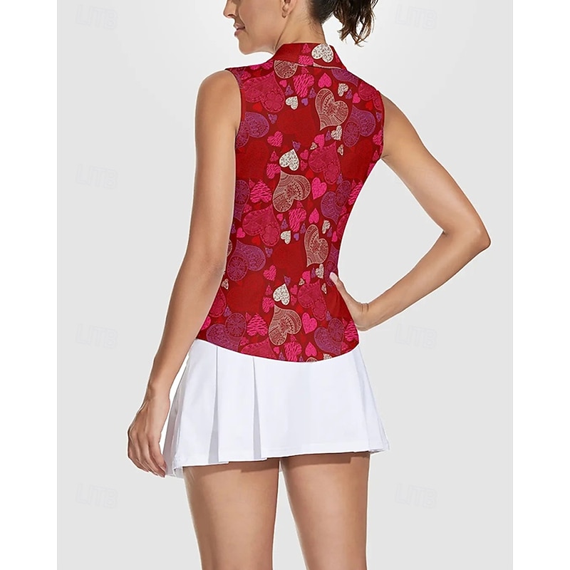Women's Heart Tennis Shirt Sleeveless Print UPF50+ Quick Dry Tennis Golf Badminton Zip Collar Tee Tshirt Top Red Tennis Clothing2