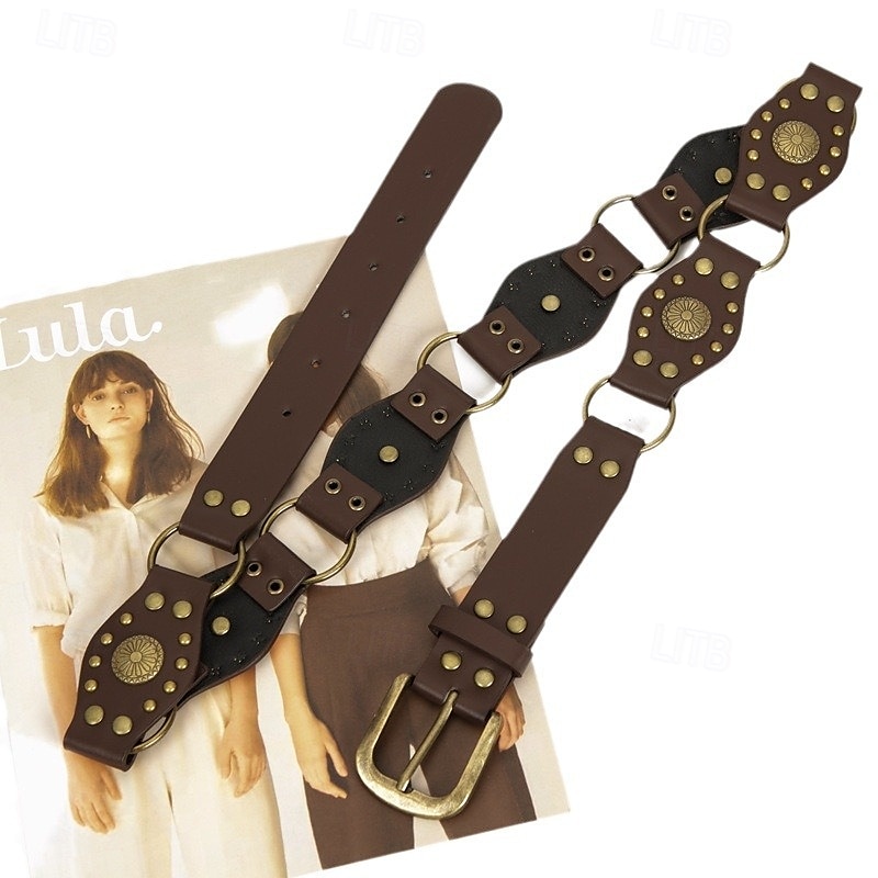 Women's Belt PU Black Brown Waist Belt Street Date Floral 2025 - $19.99