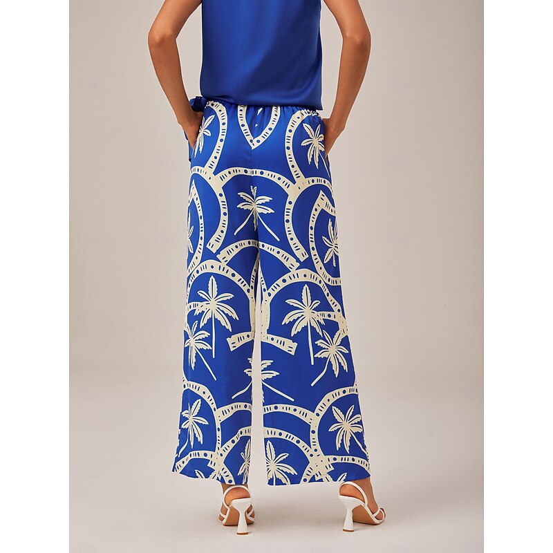 Elastic Waist Geometric Print Wide Leg Pants2