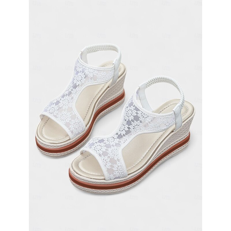 Women's White Lace Wedge Sandals – Romantic Boho Style Platform Shoes for Resort, Garden Parties & Summer Dates4