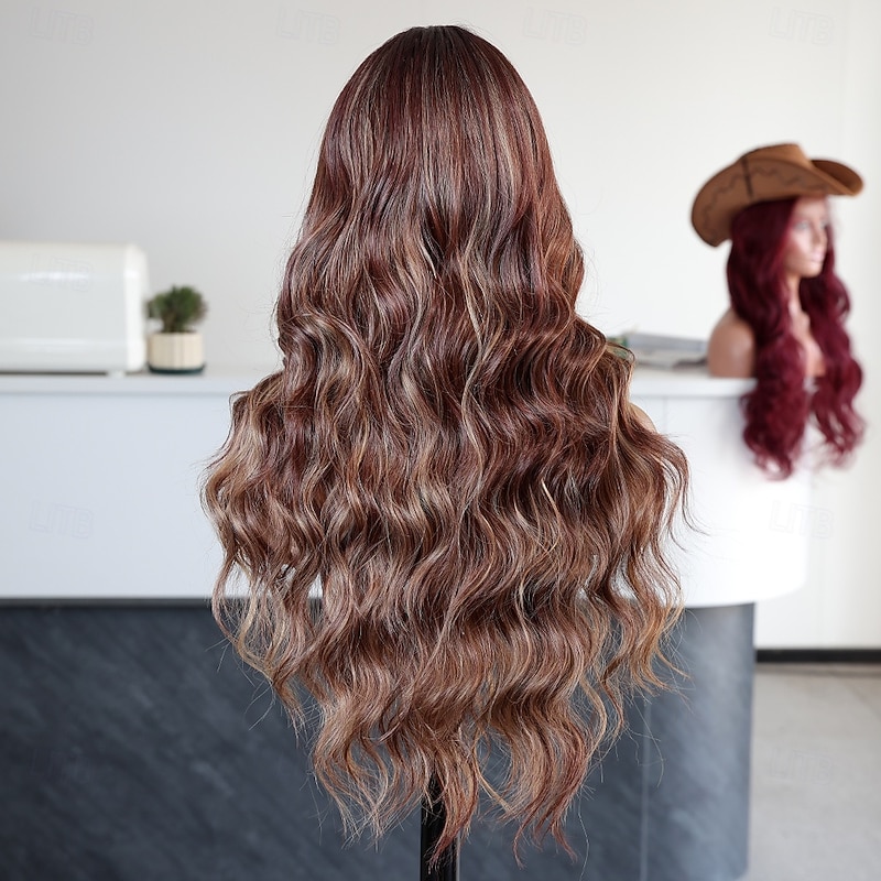 Synthetic Lace Wig Curly Style 24 inch Brown Middle Part U Part Wig Women's Wig Light Brown4