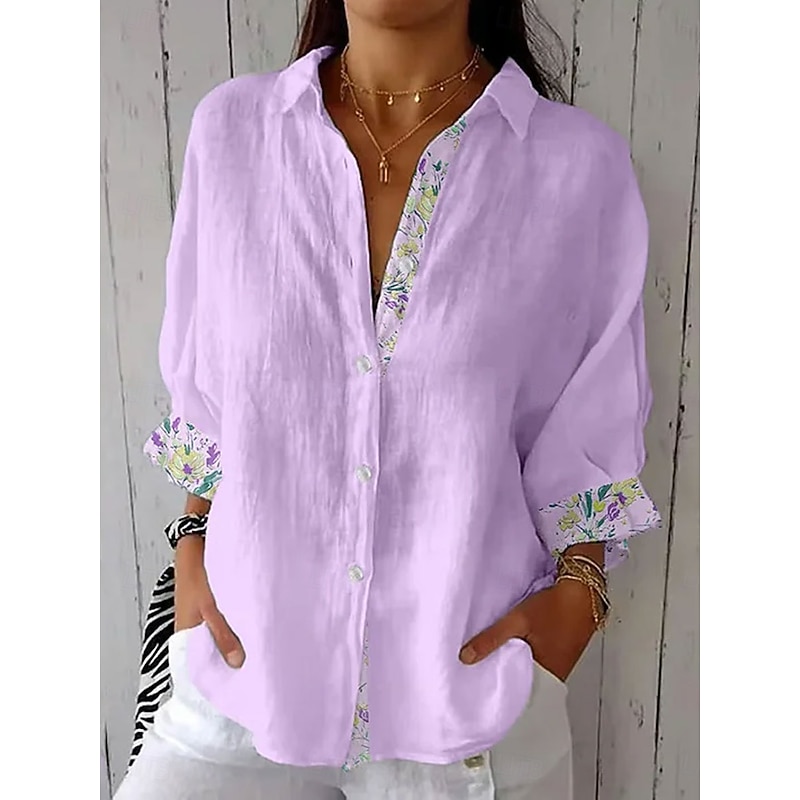 Women's Shirt Button Down Tunic Shirt Collar Long Sleeve Floral Graphic Vintage Daily Stylish Regular Tops Work Daily s Print Pink Blue Purple Spring3