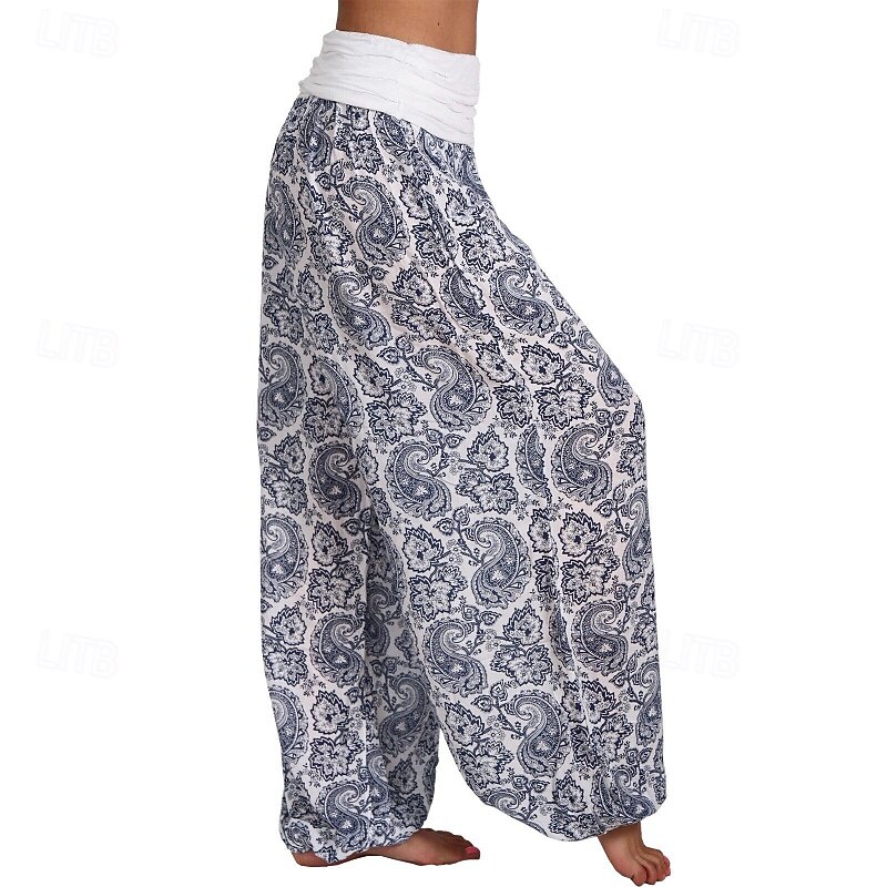 Women's Wide Leg Slacks Pants Trousers Fashion Boho Full Length Natural Floral Print Comfy Outdoor Comfortable Outdoor Vacation Casual Daily Magenta Sapphire Navy Apricot Summer Regular Fit