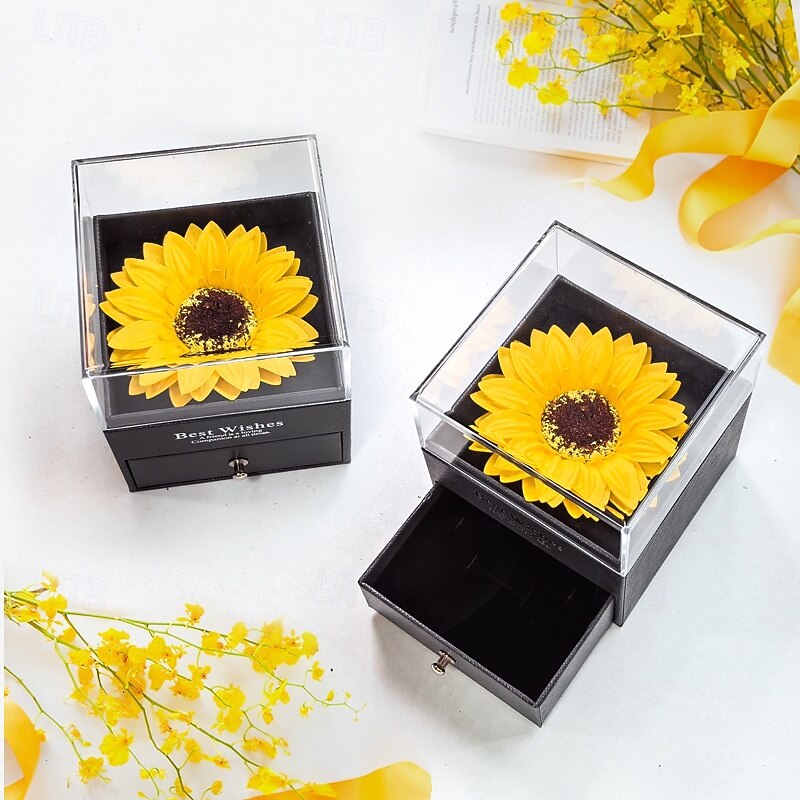 Sunflower Necklace Gift for Her with Drawer Jewelry Box, Best Wishes Keepsake Box, Birthday Present for Women, Girls, Mom, Friends