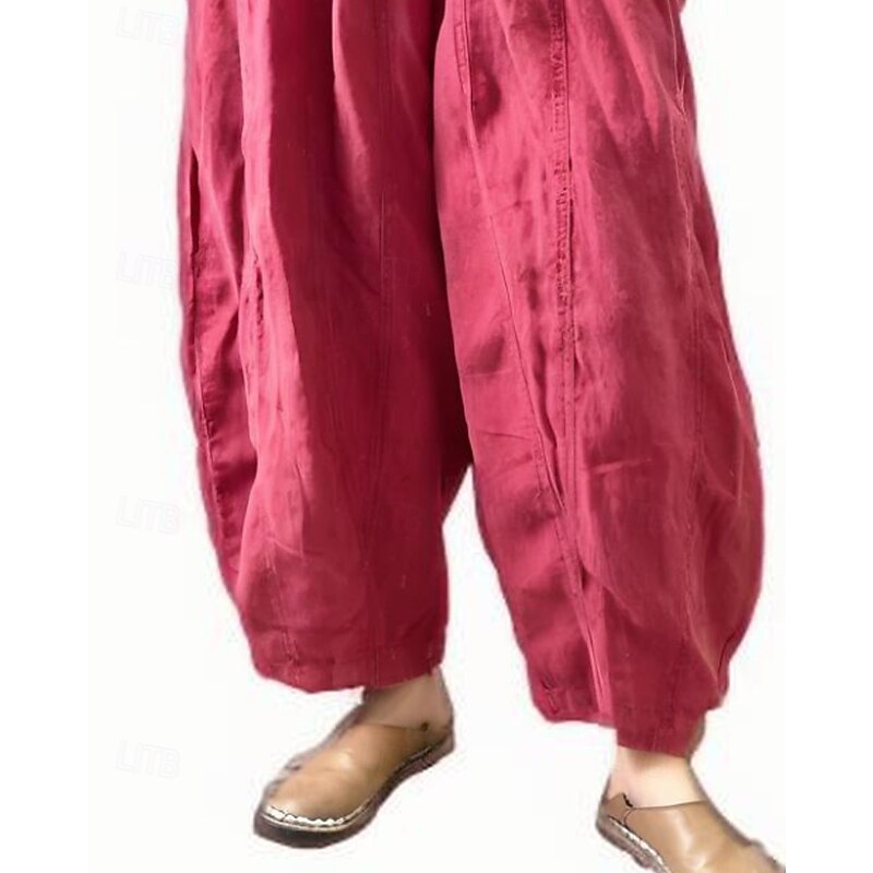 Women's Cotton Linen Pants Slacks Fashion Streetwear Full Length Natural Plain Elastic Waist Outdoor Comfortable Street Weekend Red Peach Summer Regular Fit3