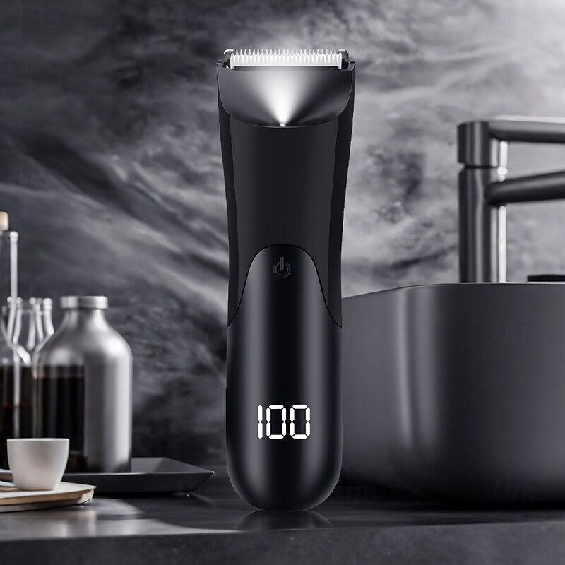Men's Electric Body Hair Trimmer with Ceramic Blade – Wet & Dry Groin Shaver with 2 Guard Combs