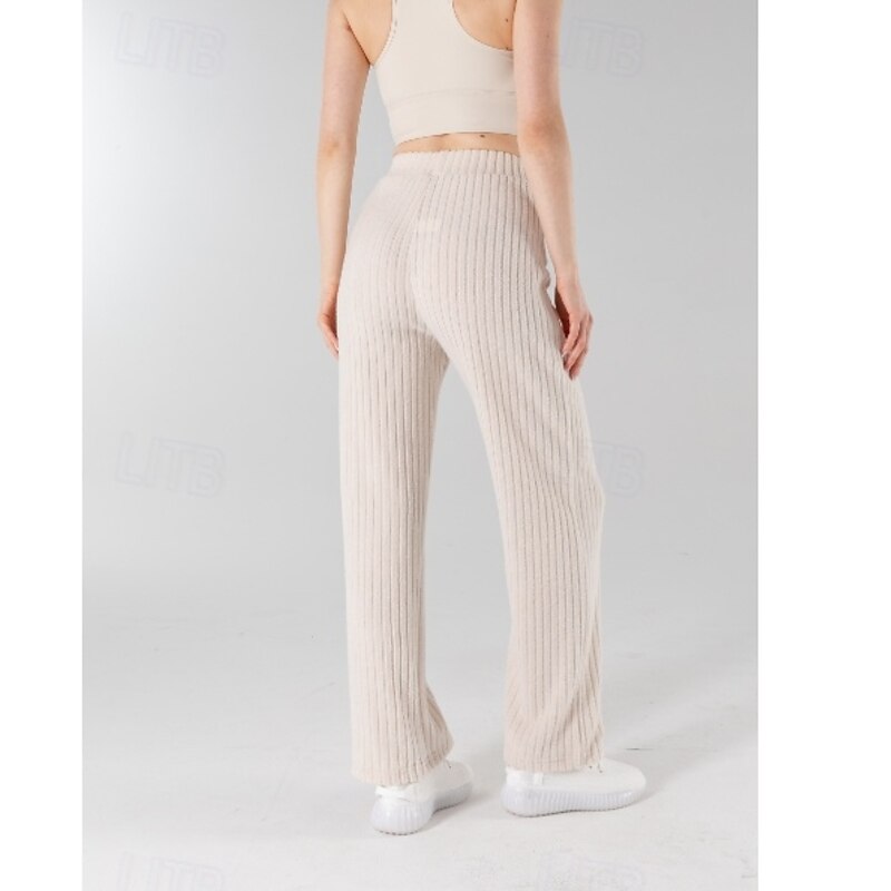 Women's EU / US Size Bell Bottom Casual Full Length High Waist Solid Colored Stripe Sports Stretchy Athleisure Daily Wear rice white Black 1# Spring, Fall, Winter, Summer Loose Fit2