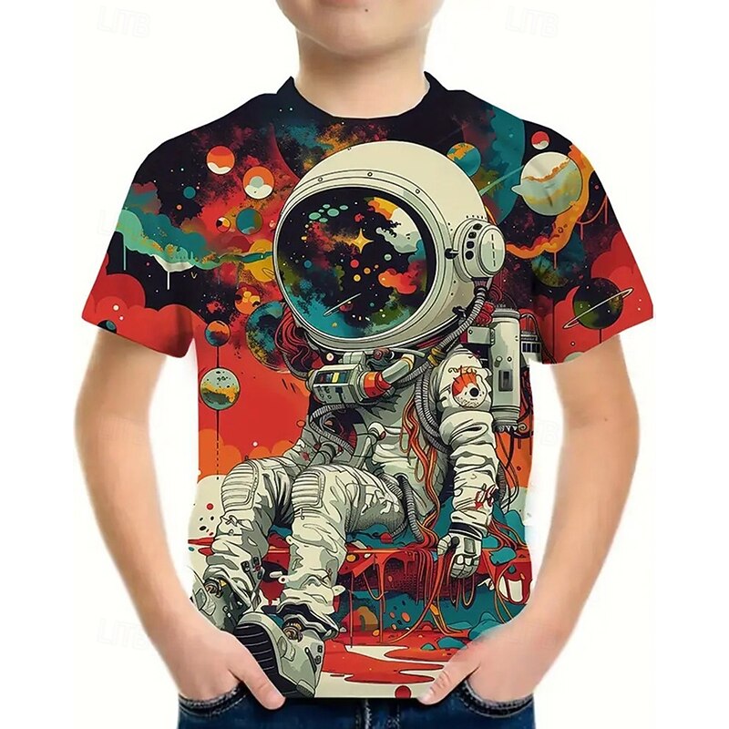 Boys 3D Astronaut T shirt Tee Short Sleeve Summer Spring Fashion Basic Kids 4-12 Years Crew Neck Outdoor Casual Daily Regular Fit4