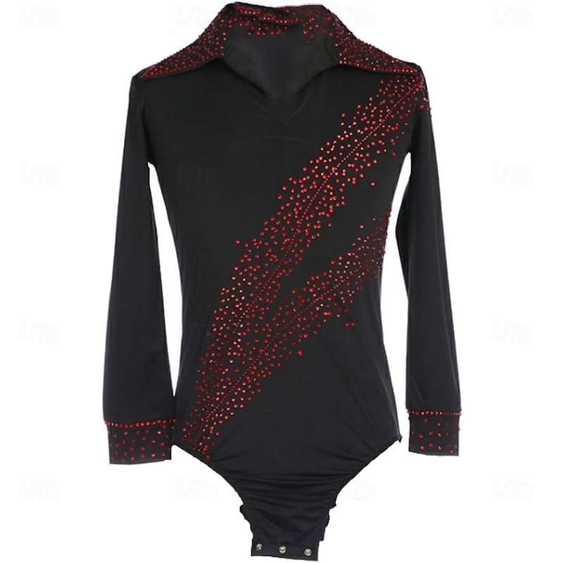 Figure Skating Clothing for Boys and Mens Sparkling Red Diamond Leotard Figure Skating Performance Competition Costume Kids Adults Ice Skating Gymnastics Clothing