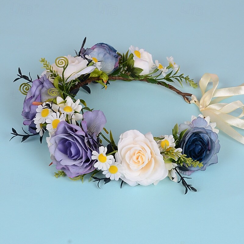 Rose Flower Crown for Women - Purple Fairy Flower Headband Sweet Hair Wreath Accessories for Women Girls Wedding Festival Party Favors Photo Prop3