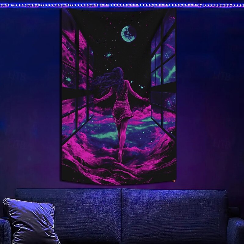 Blacklight Tapestry Glow in the Dark Glow Party UV Reactive Sexy Girl Trippy Misty Hanging Tapestry Wall Art Mural for Living Room Bedroom3