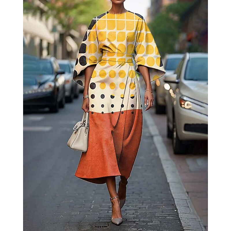 Women's Midi Dress Floral Dress Print Dress Fashion Modern Vacation Daily Weekend Regular Fit Striped Flower Half Sleeve Crew Neck Yellow Pink Light Blue Summer2