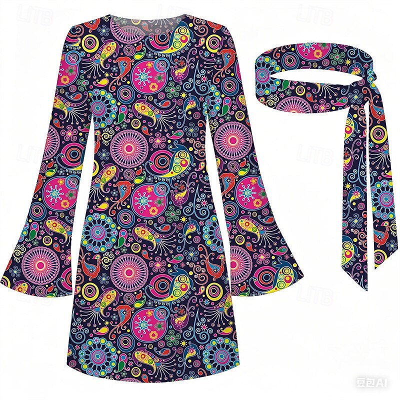 Retro Vintage Boho 1970s Dress Headband Hippie Disco Floral Fancy Dress Women's Halloween Carnival Vacation Music Festival Festival Adults' Dress Headband2