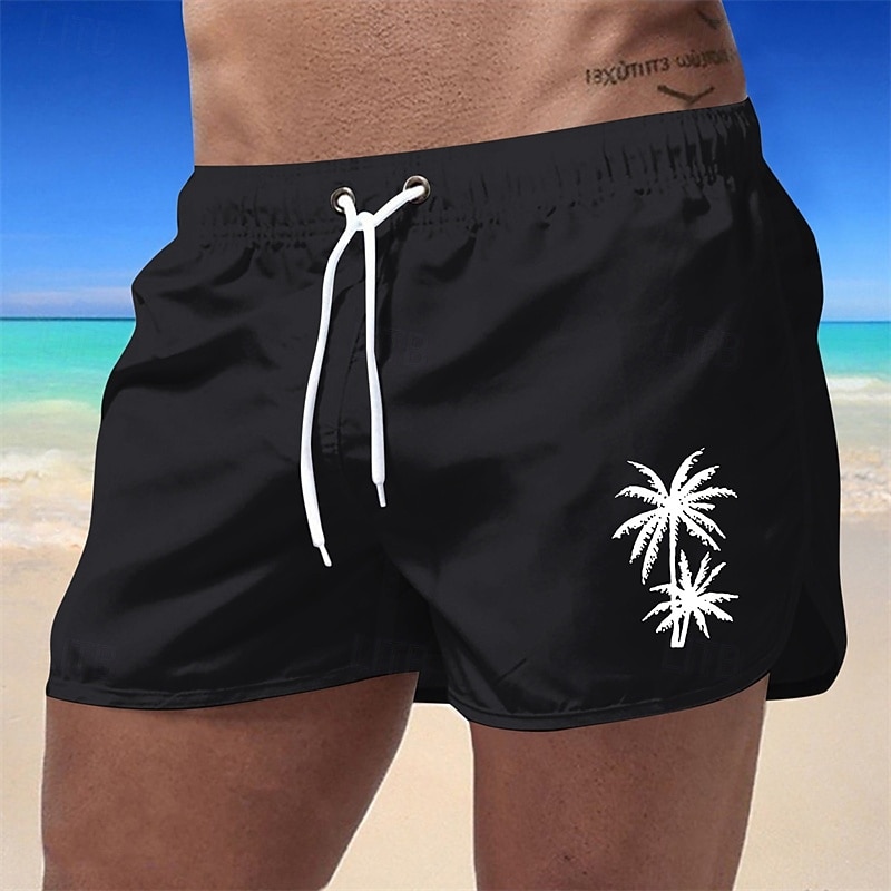 Men's Swim Trunks Swim Shorts Board Shorts Coconut Tree Quick dry Breathable Drawstring Elastic Waist Vacation Beach Hawaiian Casual Black White2