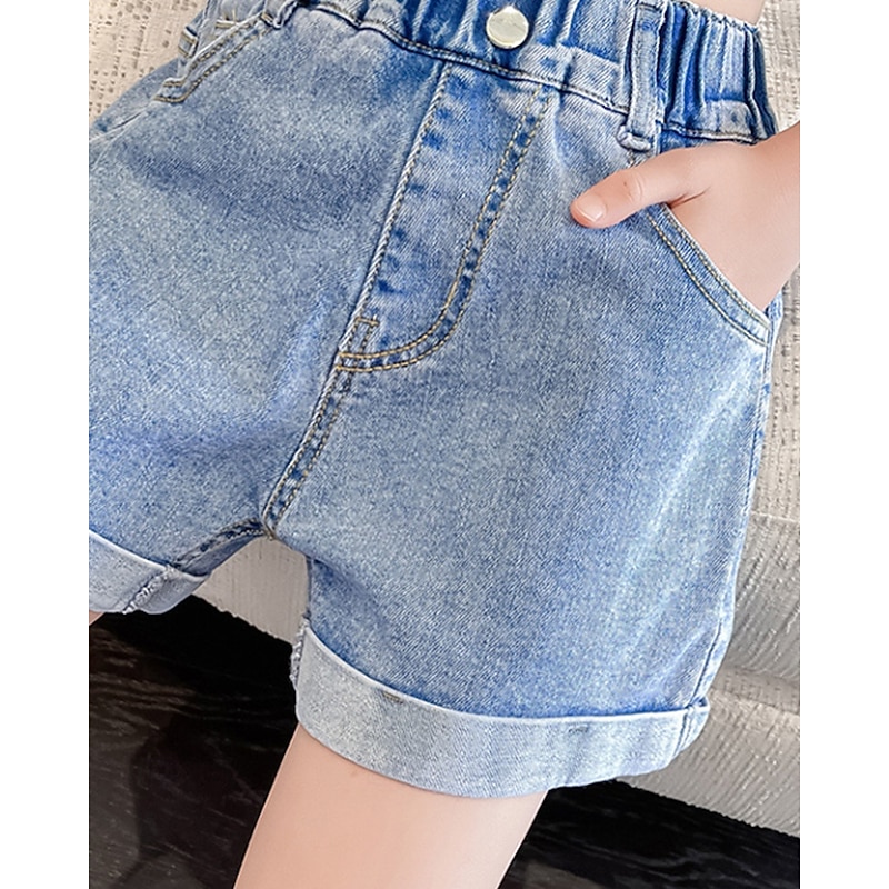 Kids Girls' Shorts Solid Color Streetwear Pocket School 4-12 Years Summer Blue3