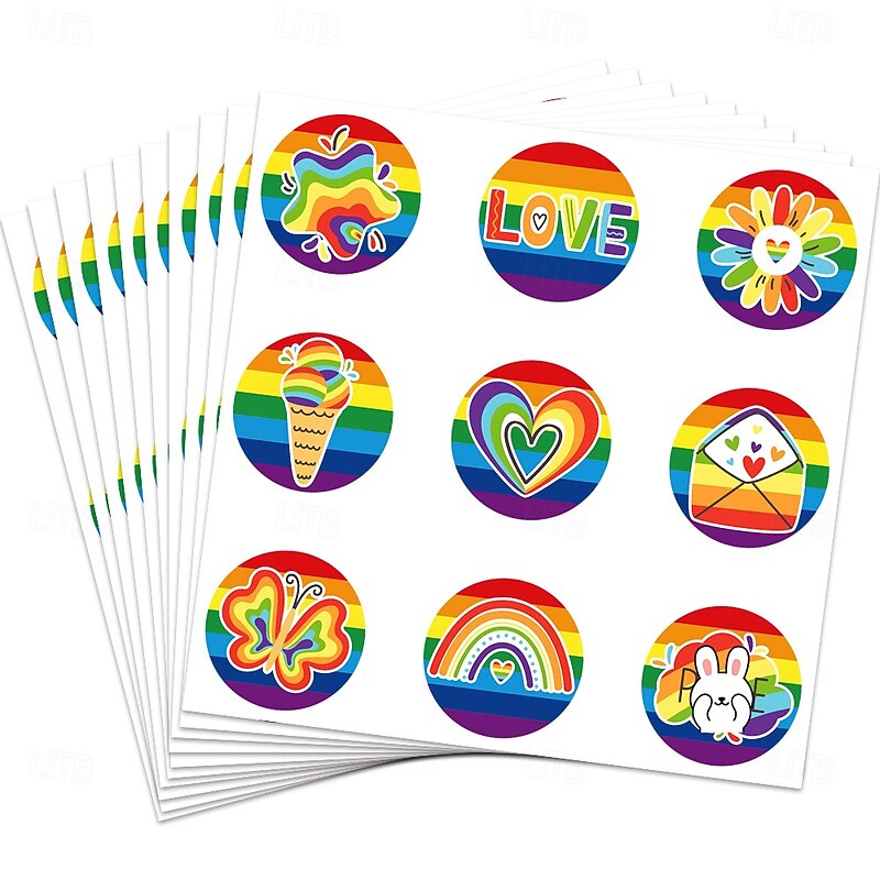 Pride Rainbow Festival Stickers 90Pcs/Set, 4Set Cartoon DIY Adhesive Label Stickers for Party Gift Box, LGBTQ Party Supplies, Love is Love Decoration Labels