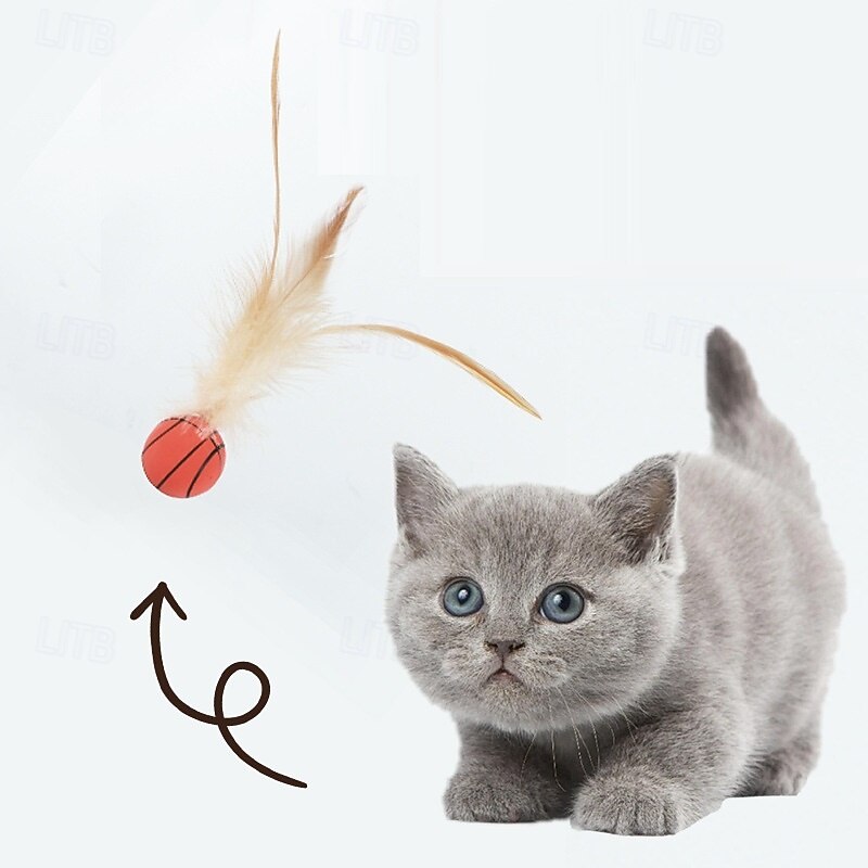Ball Feather Toy Interactive Toy Squeak Toy with Durable Pet Exercise Releasing Pressure for Cat Kitten Indoor Outdoor Pet Play