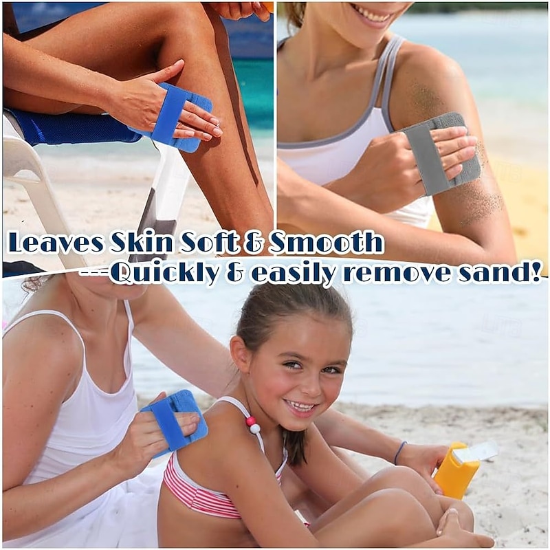4Pcs Sand Remover for Beach, Sand Remover Bag, owder Pouch Sand Remover Brush for Beach Vacation Camping Essentials (Not Contain Talc Powder)2
