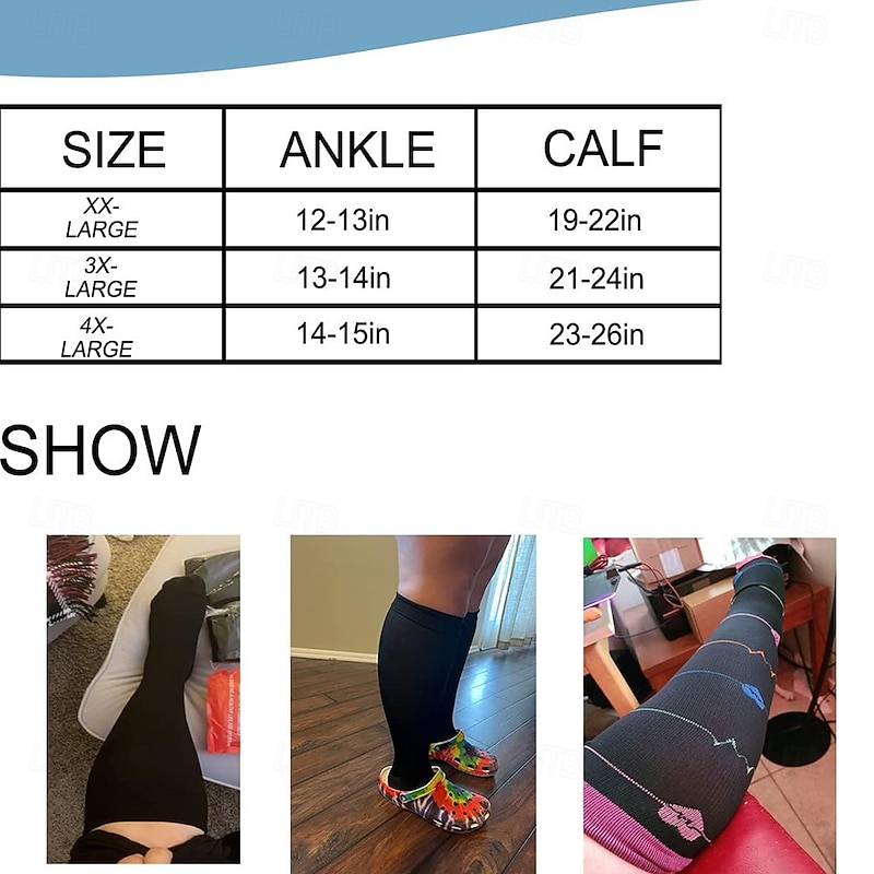 1 Pair Compression Socks Plus Size Wide Calf 15-20mmHg, Knee High Support Stockings for Women & Men, Fat Legs Circulation Socks for Swollen Legs, Nurses, Flight, Travel, Daily Use2