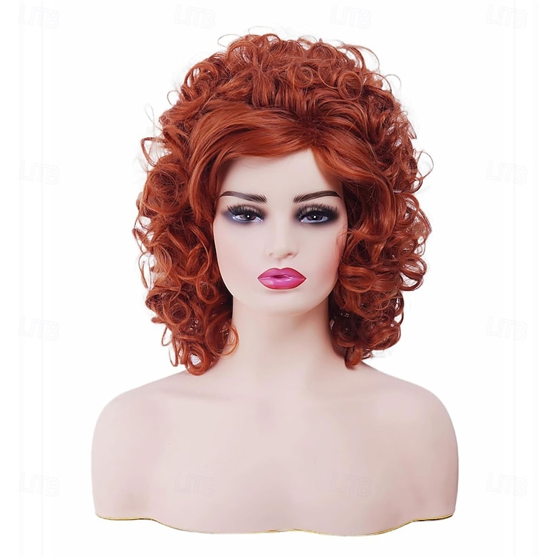 Long Curly Auburn Beehive Wig for Women Vintage Disco Wig Synthetic Full Wavy Ginger Copper Red Wigs for 60s 70s 80s Rock Singer Cosplay or Halloween Costume Party4