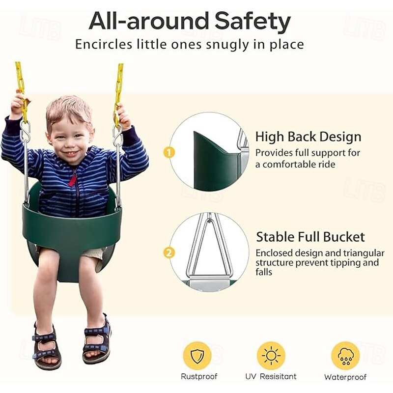 High backrest full bucket seat for children aged 1 to 3 can accommodate 330 pounds with a safety designed outdoor baby swing chain swing2