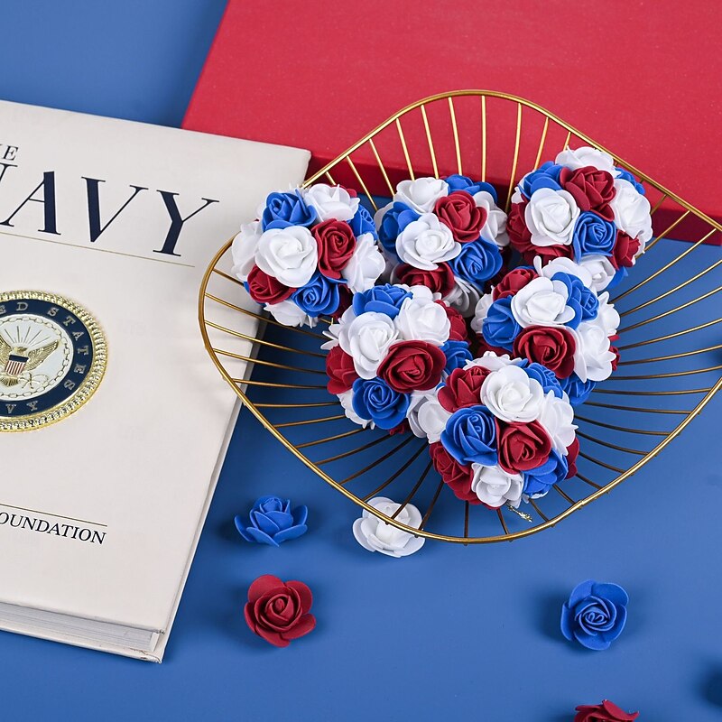 6pcs Patriotic Ornaments Flower Ball Decoration 4th of July Independence Day Hanging Ball Ornament, Red White and Blue Foam  Decoration, Patriotic Door Hanger for Party, Tree, Wall, or Porch Decor2