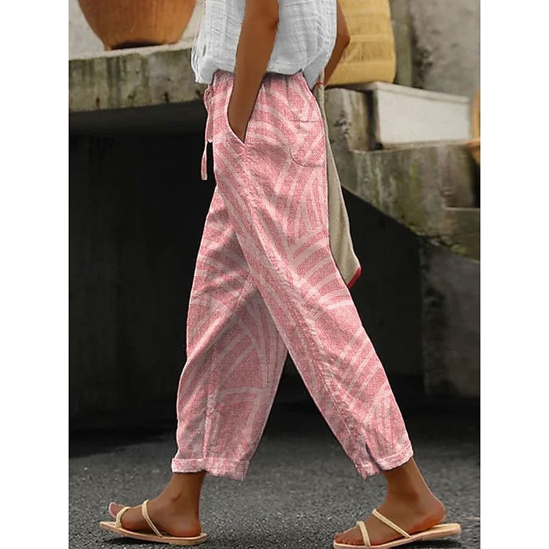Women's Skinny Elegant Vacation Vintage Full Length High Waist Graphic Striped Printing Soft Breathable Micro-elastic Outdoor Daily Daily Wear Pink Gray Summer Spring Regular Fit