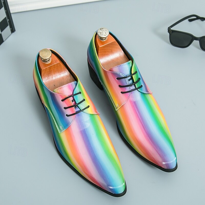 Men's Rainbow Lace-Up Oxford Shoes – Vibrant Metallic Design for Cocktail Parties and Evening Galas4