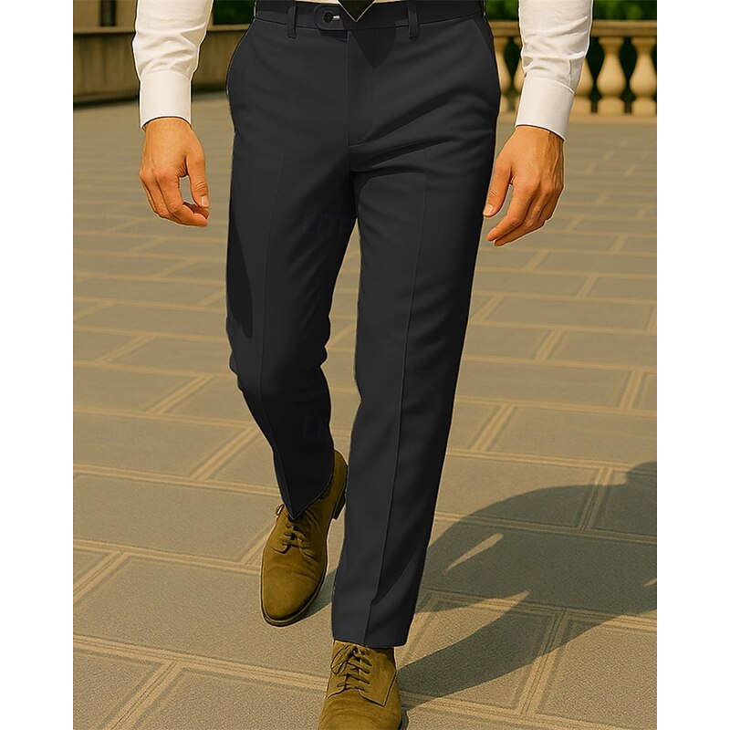 Men's Dress Pants Trousers Chinos Slacks Buttons Pocket Plain Comfort Formal Party Work Fashion Classic Style Black White Micro-elastic3