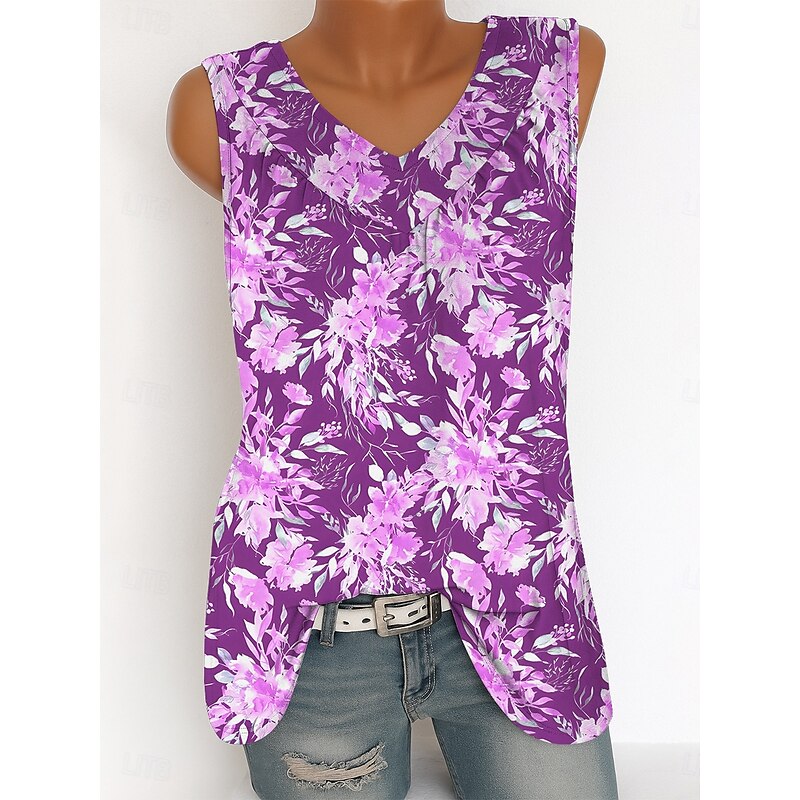 Women's Camisole Tank Top Floral Graphic Vintage Tropical Stylish Sleeveless V Neck Long Tops Daily Print Yellow Navy Blue Purple Green Summer Spring