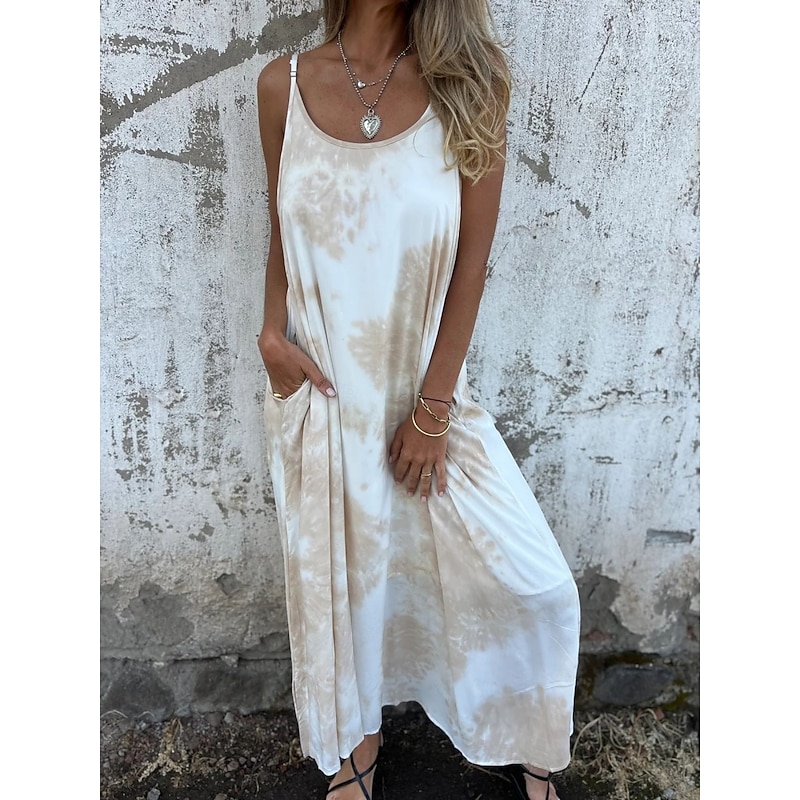Women's Long Dress Maxi Dress Casual Dress Summer Dress Slip Dress Fashion Modern Daily Beach Weekend Regular Fit Tie Dye Sleeveless Spaghetti Strap Pink Navy Blue Apricot Summer3