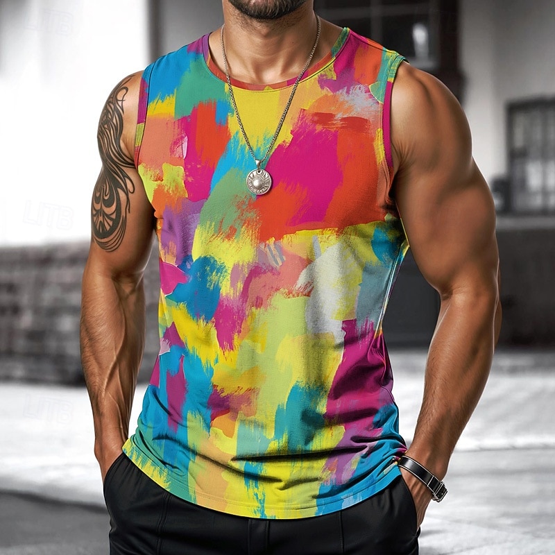 Men's Vest Top Undershirt Sleeveless Shirt Sleeveless Crewneck Spring & Summer Shading Fashion Designer Vacation Street Going out Red Orange Green Top Tee for Men3