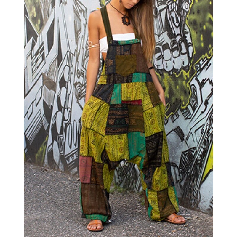Women's Normal Jumpsuit Casual Floral Sleeveless U Neck Pocket Print Street Daily Regular Fit Light Green Orange Green Summer2