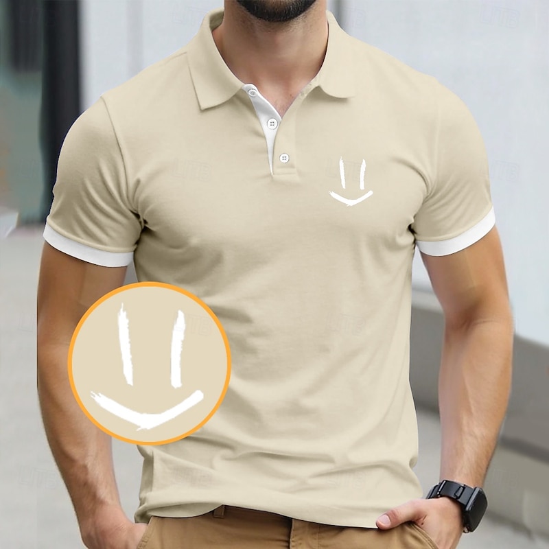Men's Smile Face Polo Short Sleeve Polo Shirts Collared Shirts Casual Outdoor Daily Wear Buttons 3D Print Summer Blue Orange Brown3