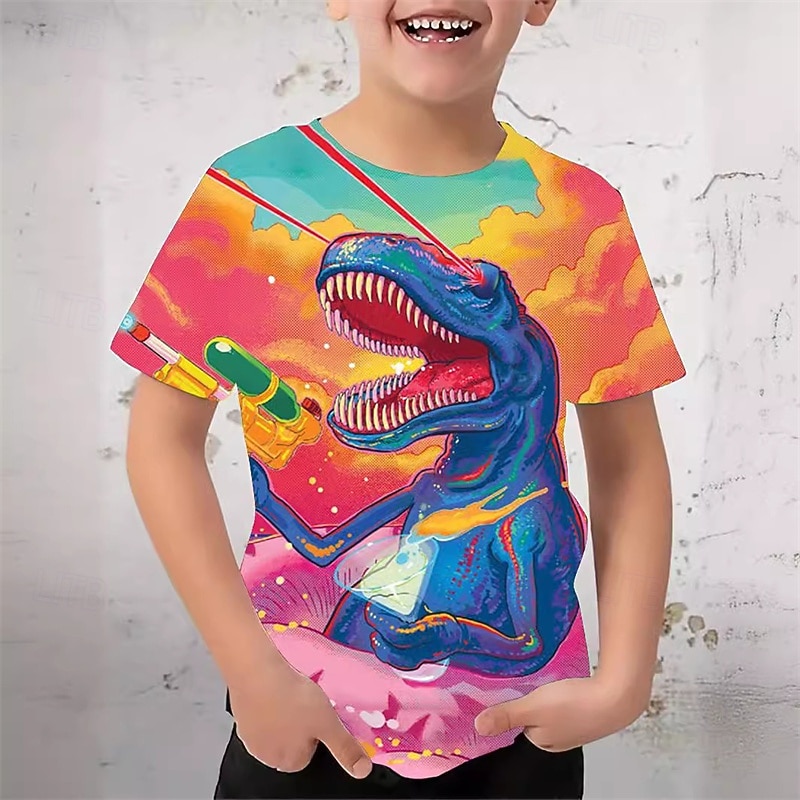 Boys 3D Animal Dinosaur T shirt Tee Short Sleeve Summer Spring Fashion Basic Kids 4-12 Years Crew Neck Outdoor Casual Daily Regular Fit